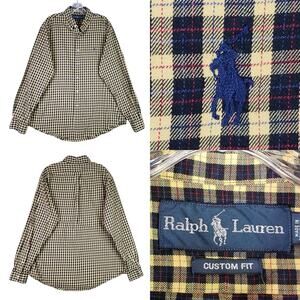 Polo Ralph Lauren Oxford Shirt Mens Size XL Button Down Yellow Navy Blue Plaid
